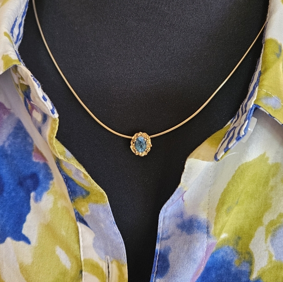 Unknown Jewelry - Stunning Oval Blue Topaz 14k Solid YG Slide Bracelet Charm / Pendant